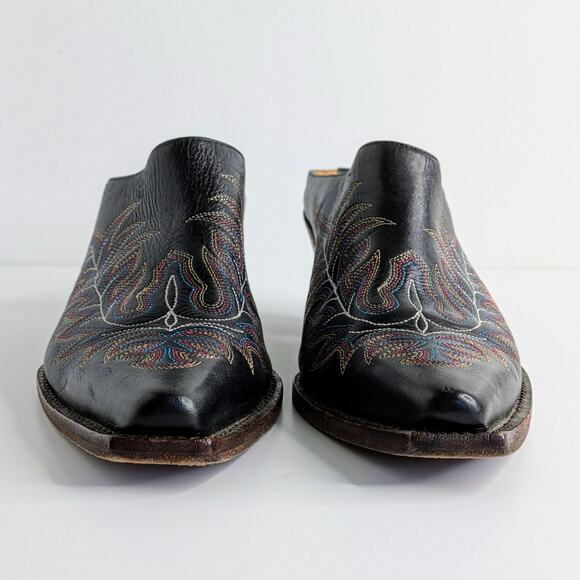 Charlie 1 Horse Shoes Womens 8.5 Black Mules Heels Leather Cowboy Slip On Pointy - Picture 5 of 16
